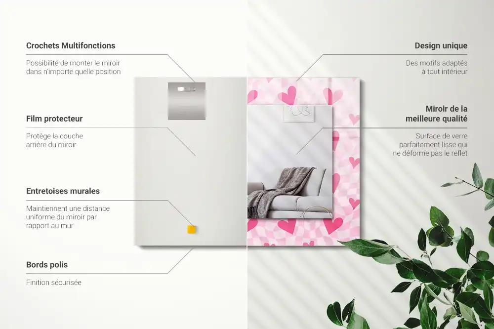 Specchio rettangolare con cornice stampata Cuori rosa