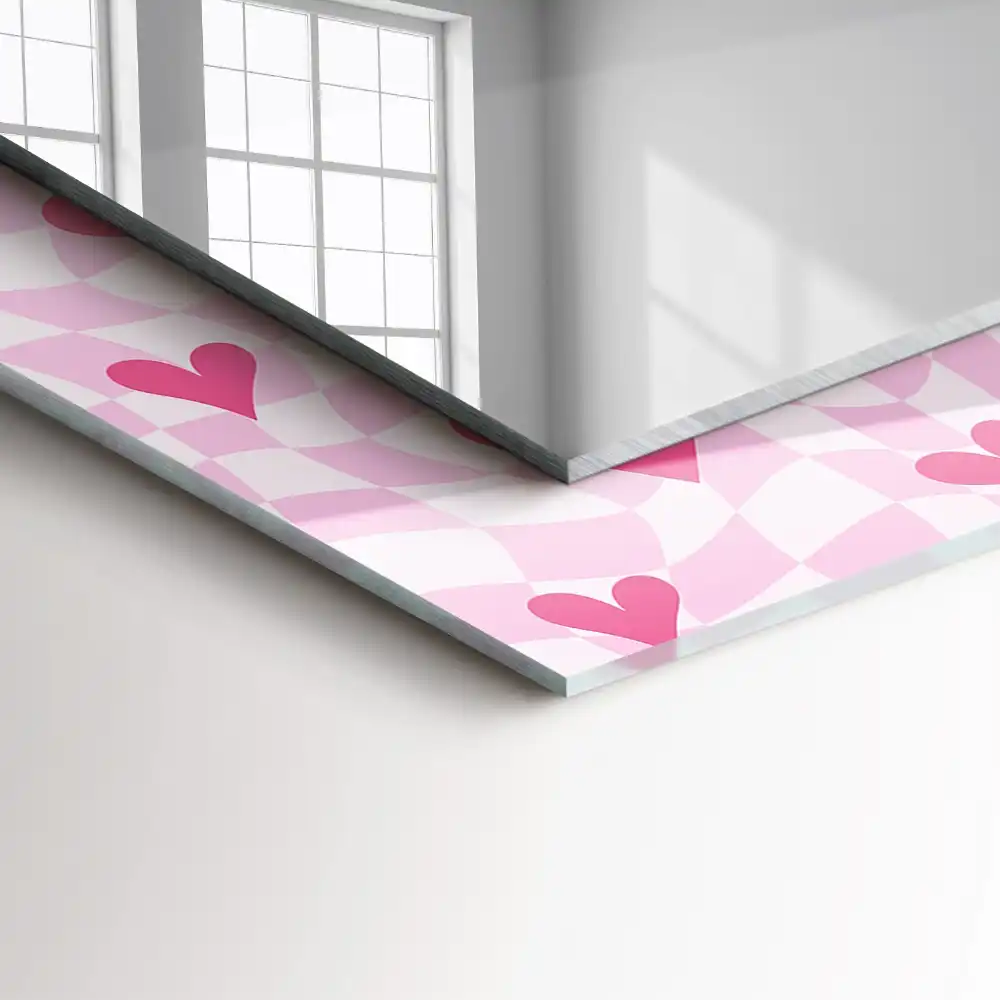 Specchio rettangolare con cornice stampata Cuori rosa