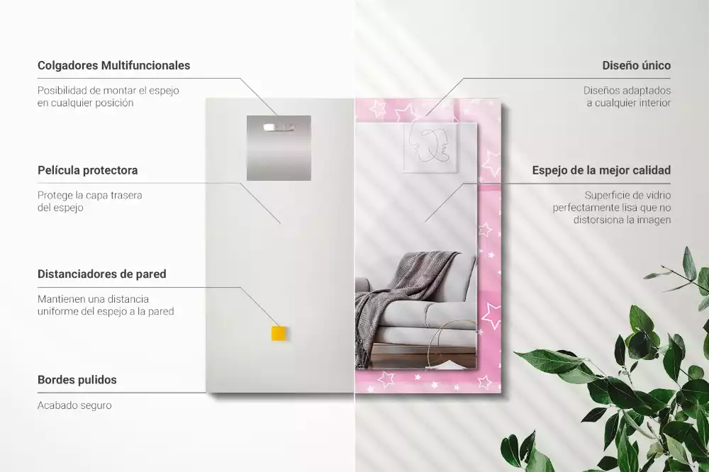 Specchio rettangolare stampato Stelle rosa