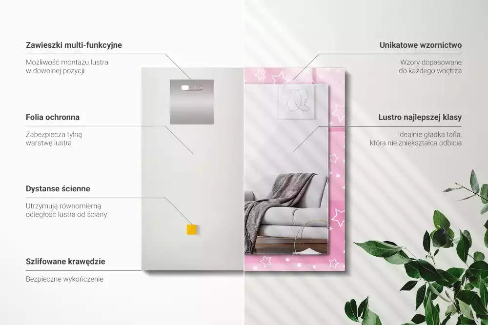 Specchio rettangolare stampato Stelle rosa