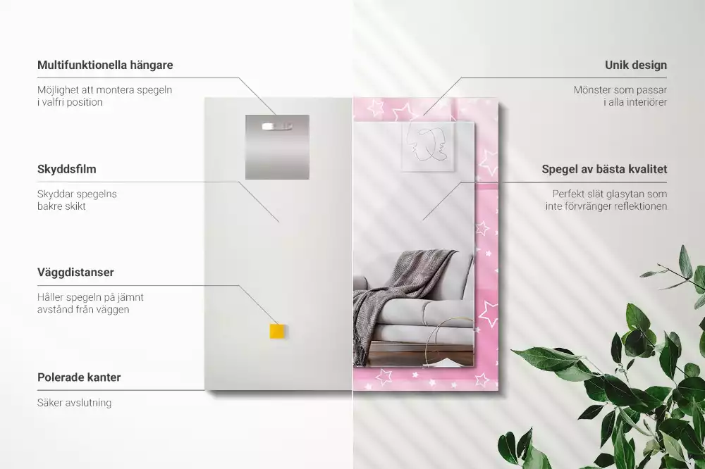 Specchio rettangolare stampato Stelle rosa