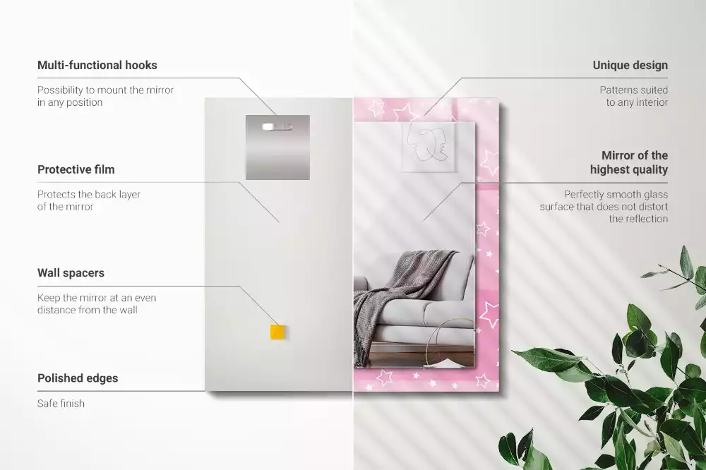 Specchio rettangolare stampato Stelle rosa