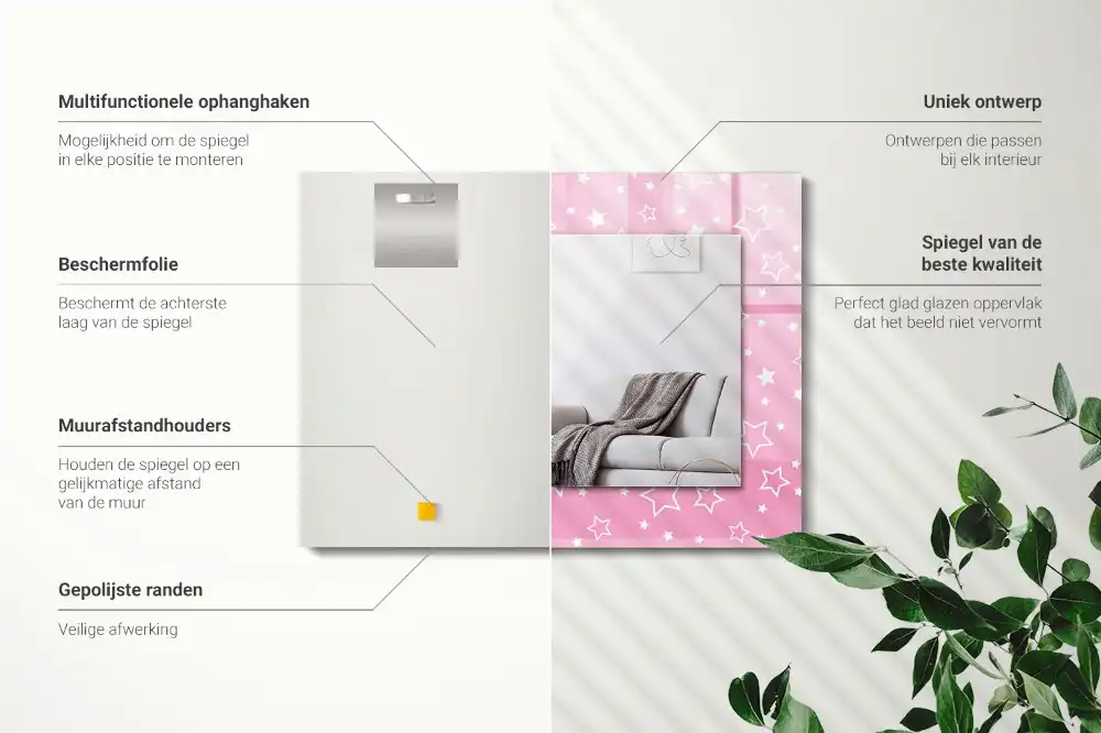 Specchio rettangolare stampato Stelle rosa