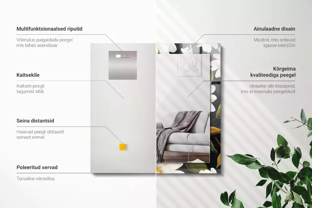 Specchio rettangolare decoro Foglie di margherita bianca