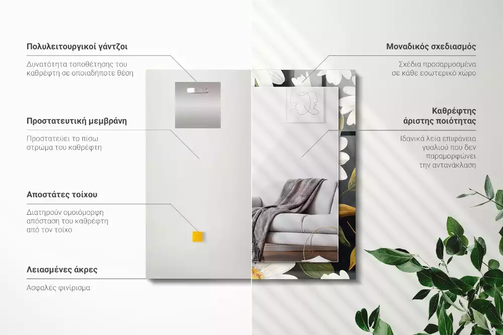 Specchio rettangolare decoro Foglie di margherita bianca