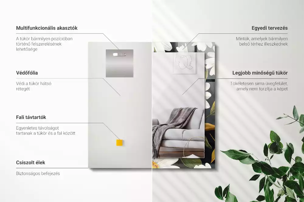 Specchio rettangolare decoro Foglie di margherita bianca