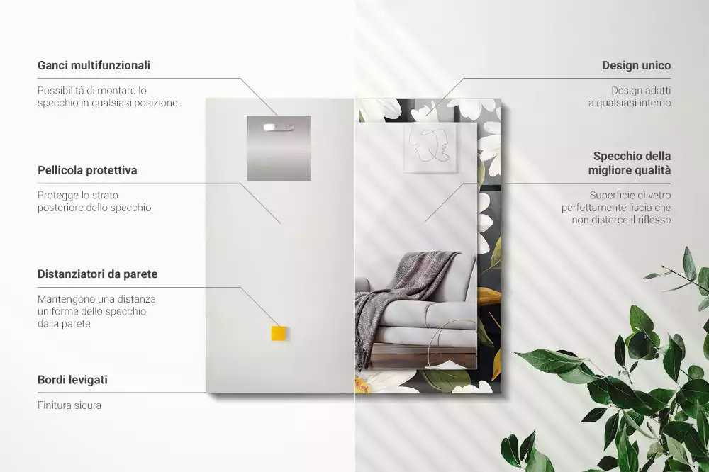 Specchio rettangolare decoro Foglie di margherita bianca