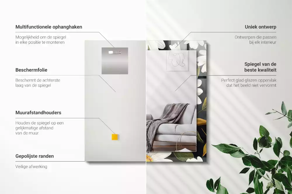 Specchio rettangolare decoro Foglie di margherita bianca