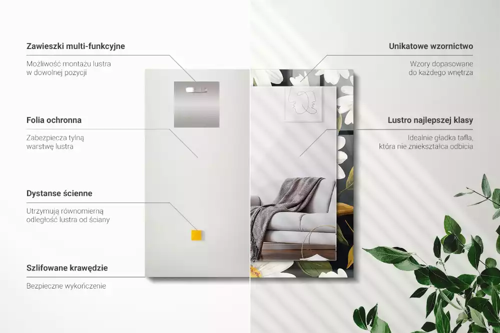 Specchio rettangolare decoro Foglie di margherita bianca