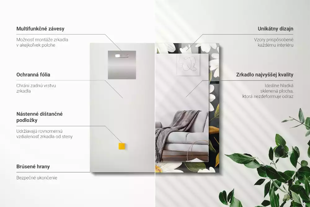 Specchio rettangolare decoro Foglie di margherita bianca