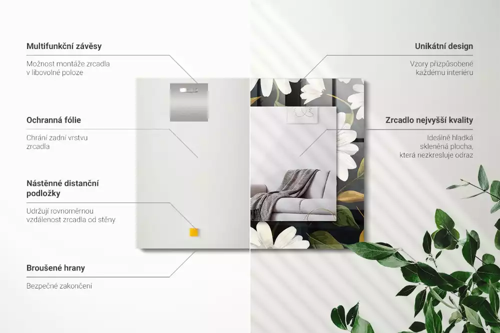 Specchio rettangolare decoro Foglie di margherita bianca