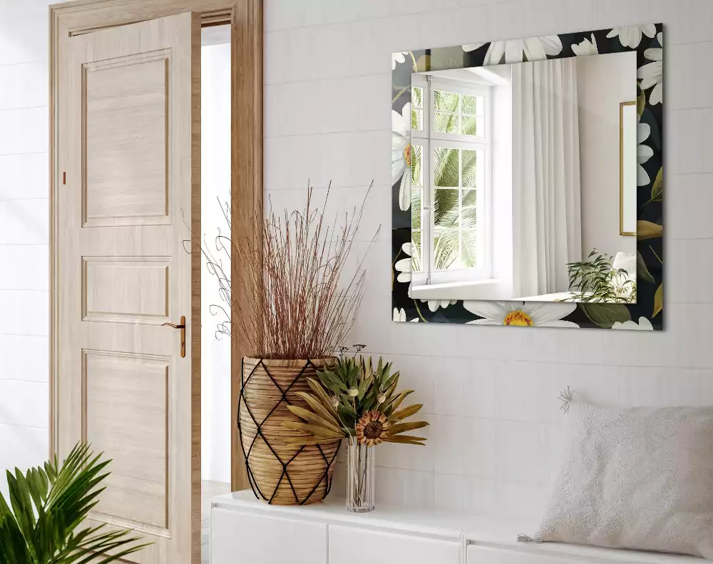 Specchio rettangolare decoro Foglie di margherita bianca