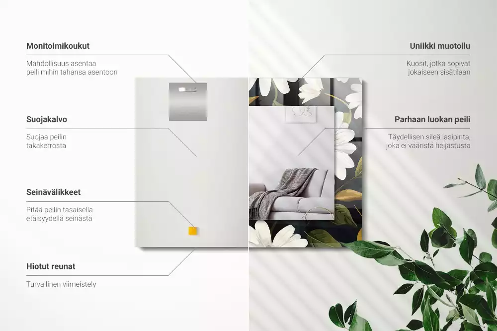 Specchio rettangolare decoro Foglie di margherita bianca