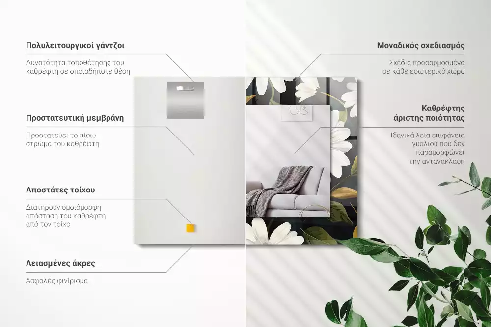 Specchio rettangolare decoro Foglie di margherita bianca