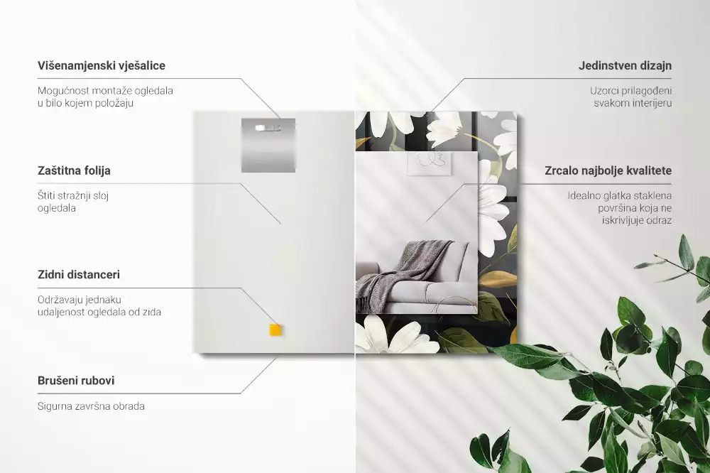 Specchio rettangolare decoro Foglie di margherita bianca