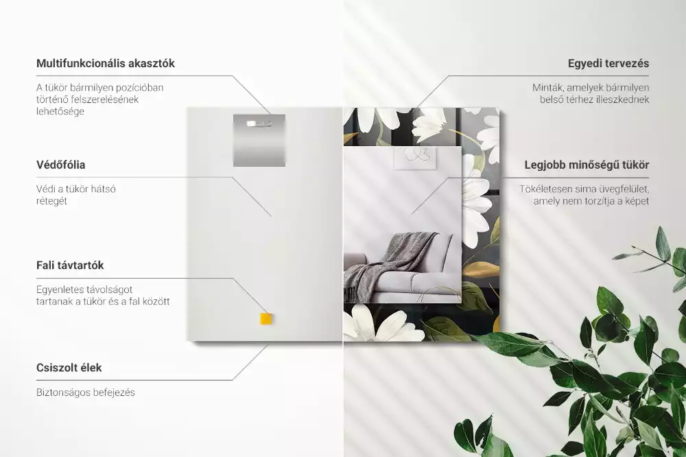 Specchio rettangolare decoro Foglie di margherita bianca