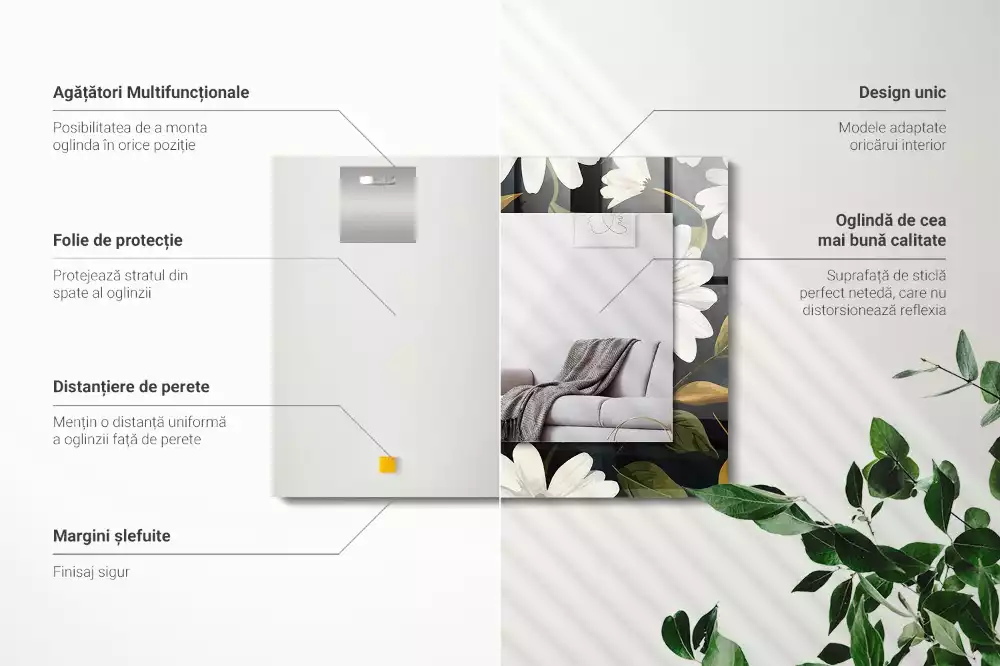 Specchio rettangolare decoro Foglie di margherita bianca