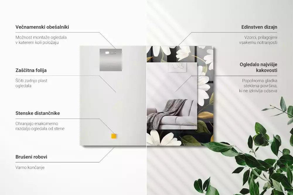 Specchio rettangolare decoro Foglie di margherita bianca