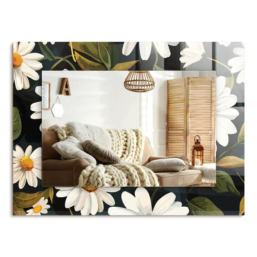 Specchio rettangolare decoro Foglie di margherita bianca