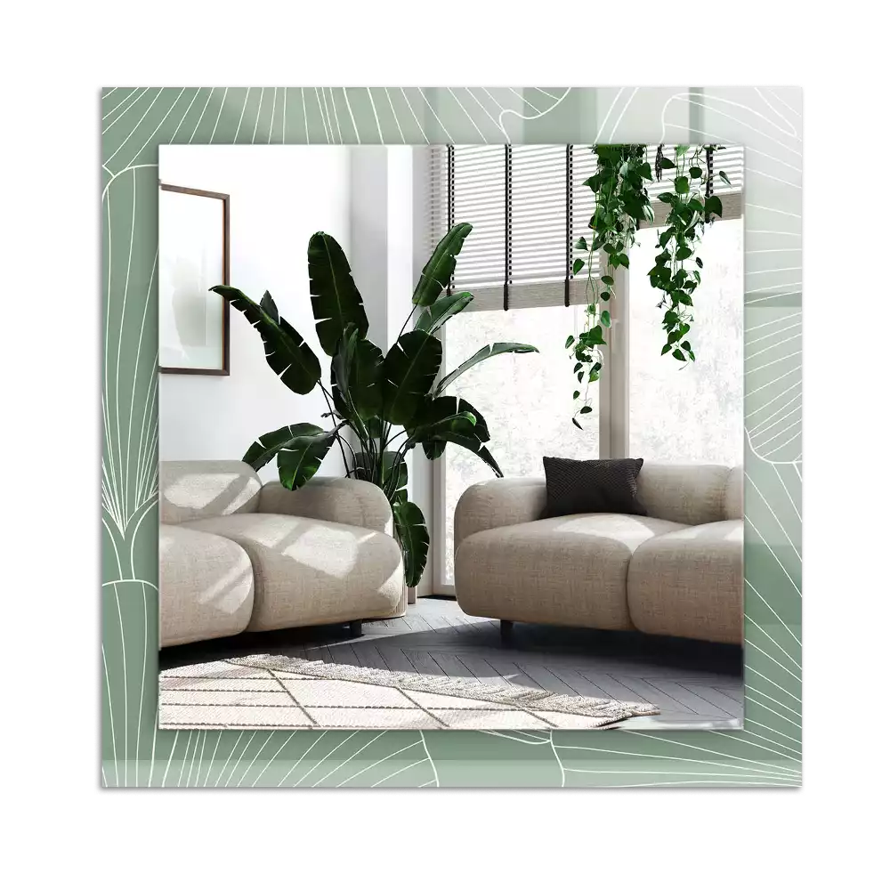 Specchio rettangolare con cornice stampata Foglie di ginkgo