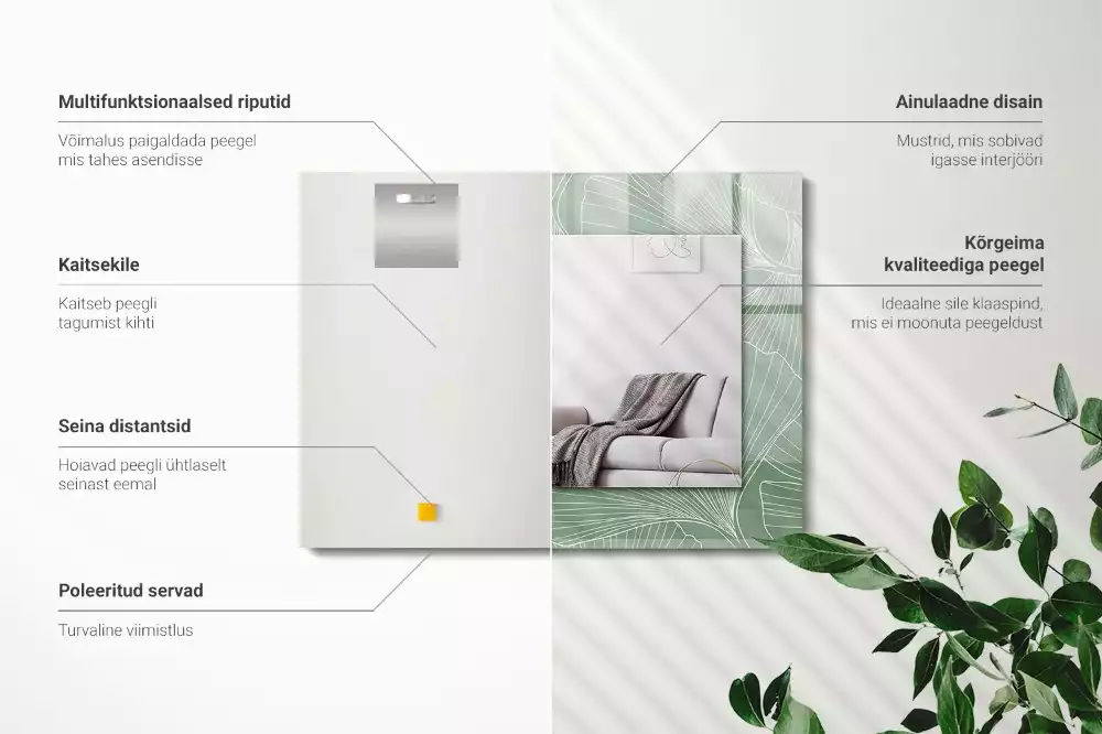 Specchio rettangolare con cornice stampata Foglie di ginkgo