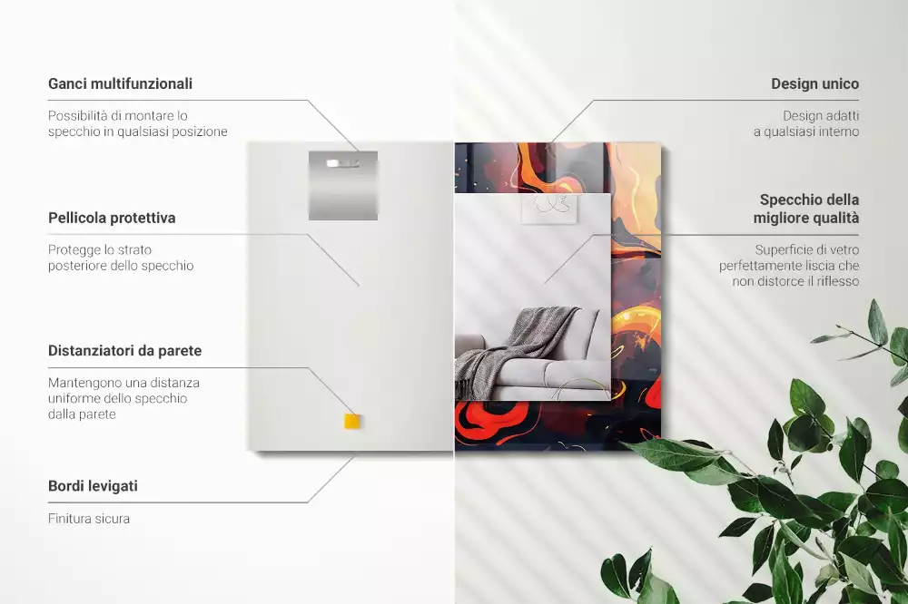 Specchio rettangolare stampato Lava vulcanica