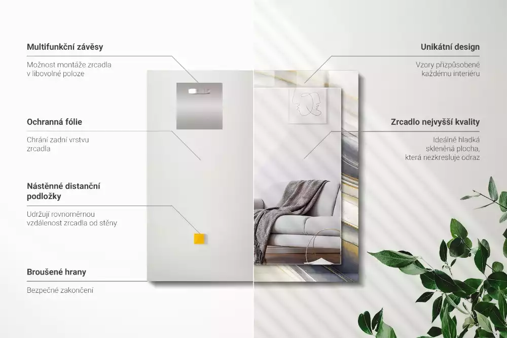 Specchio rettangolare con cornice stampata Onde di colore astratte