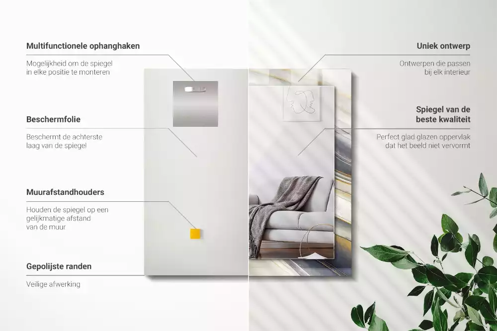 Specchio rettangolare con cornice stampata Onde di colore astratte