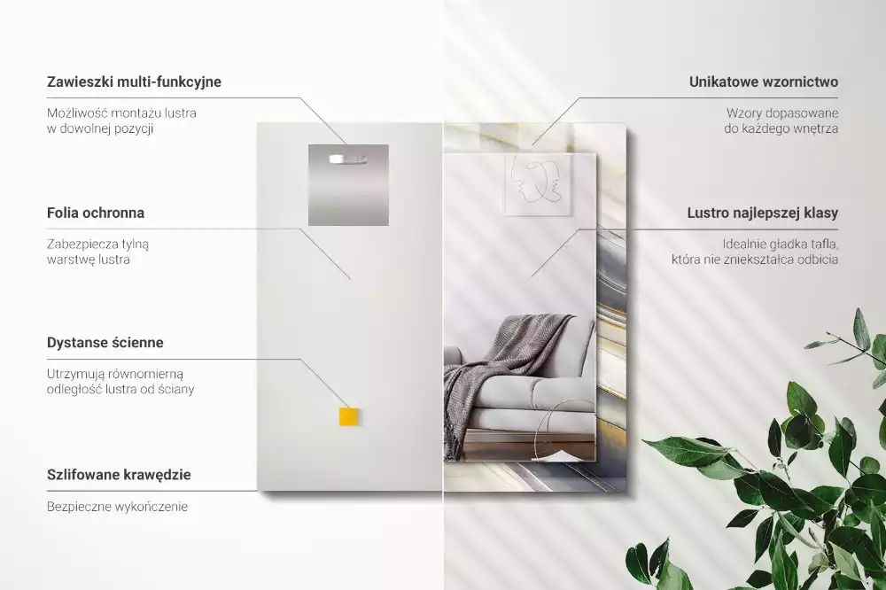 Specchio rettangolare con cornice stampata Onde di colore astratte