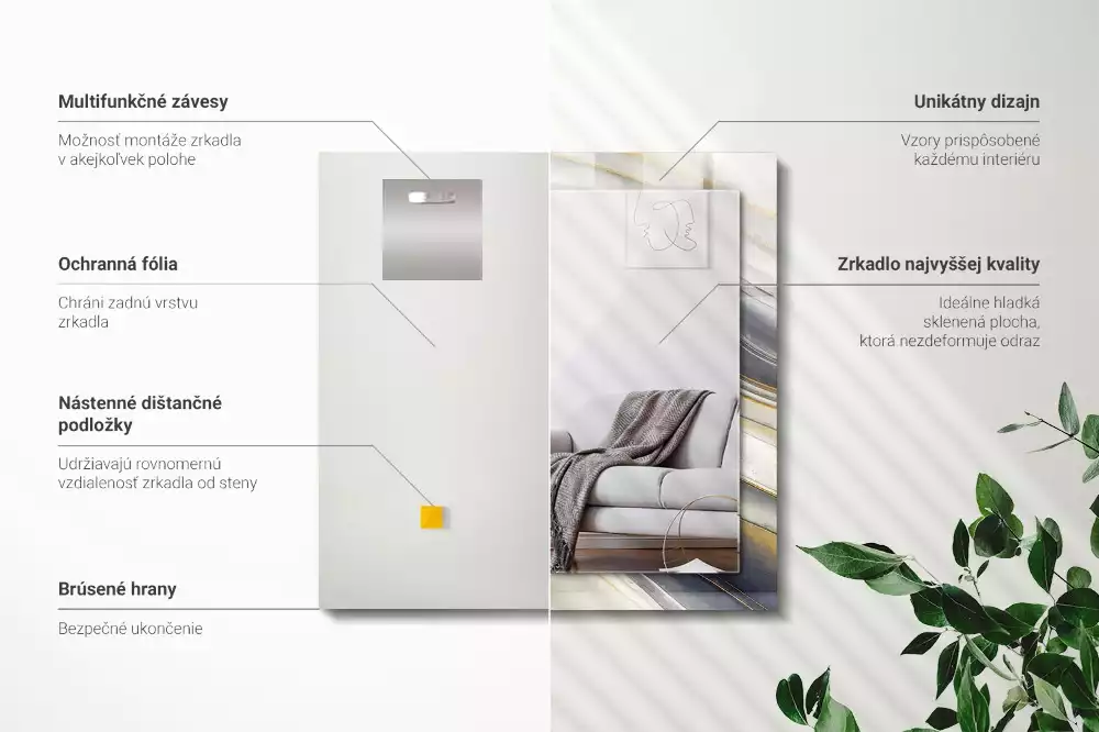 Specchio rettangolare con cornice stampata Onde di colore astratte