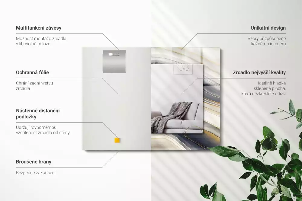 Specchio rettangolare con cornice stampata Onde di colore astratte