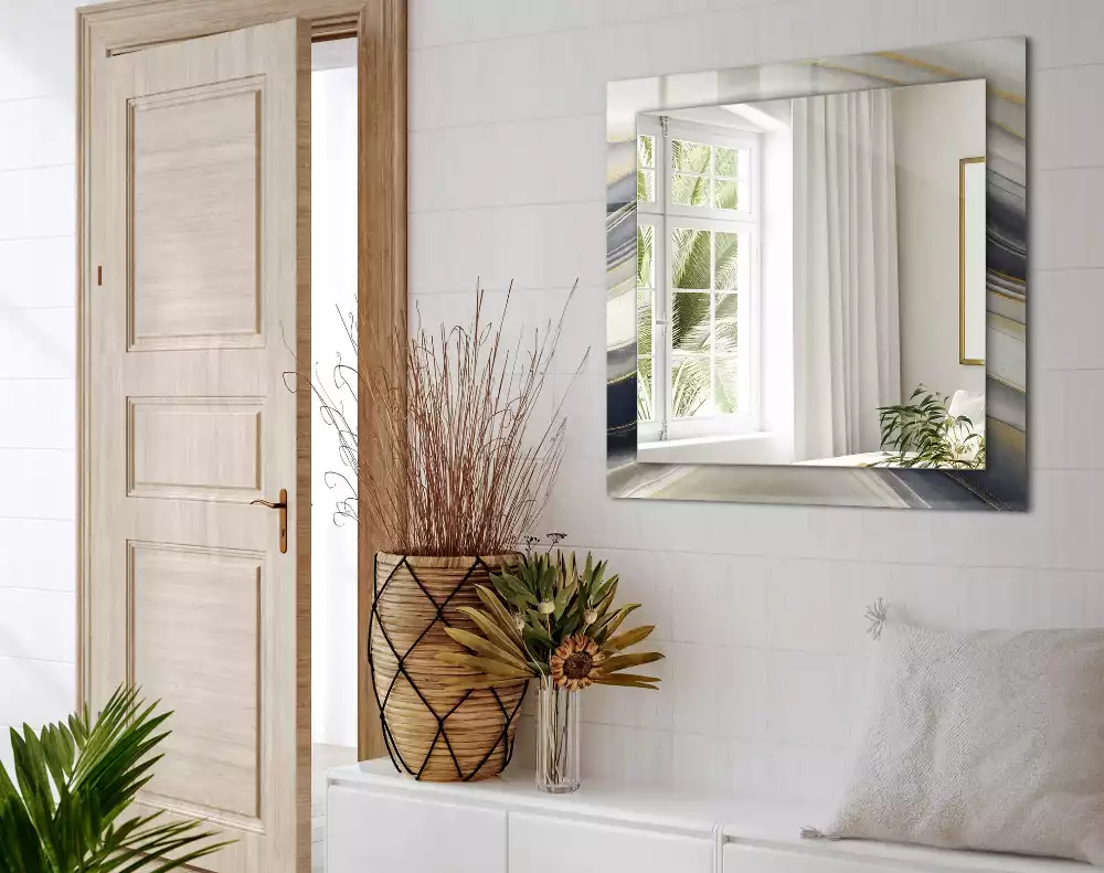 Specchio rettangolare con cornice stampata Onde di colore astratte