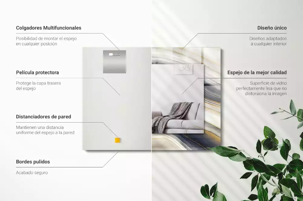 Specchio rettangolare con cornice stampata Onde di colore astratte