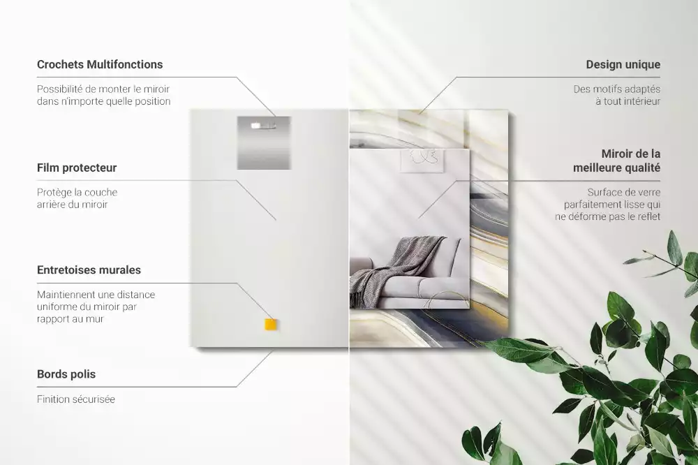 Specchio rettangolare con cornice stampata Onde di colore astratte