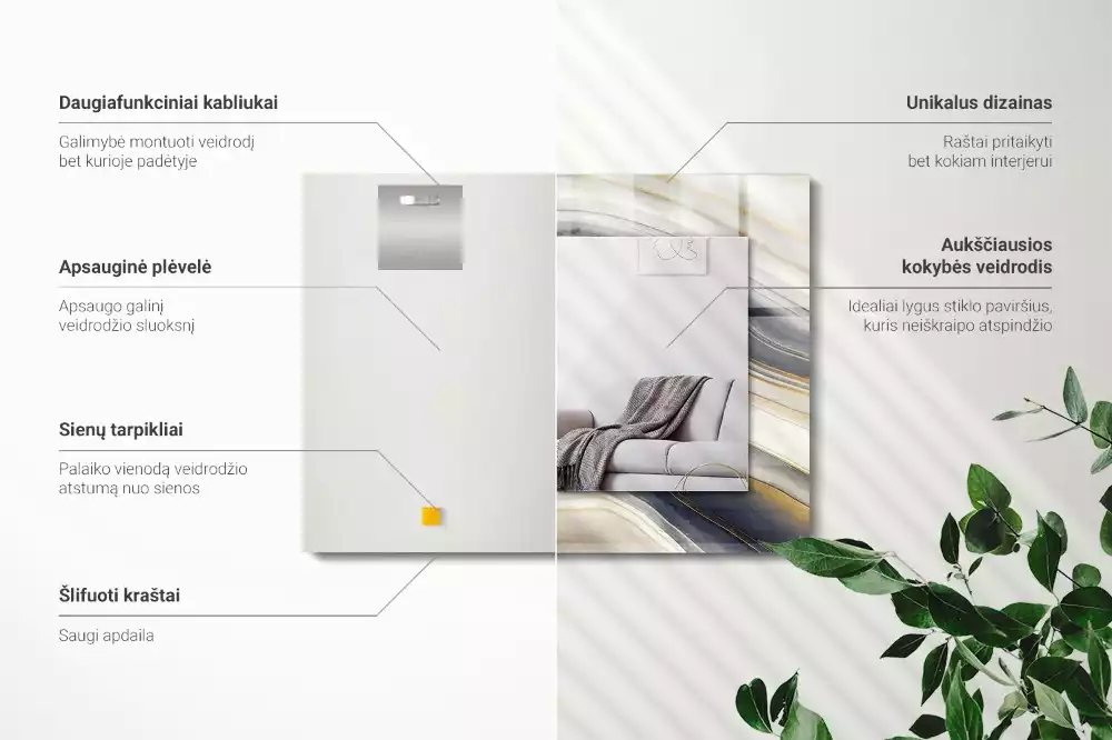 Specchio rettangolare con cornice stampata Onde di colore astratte