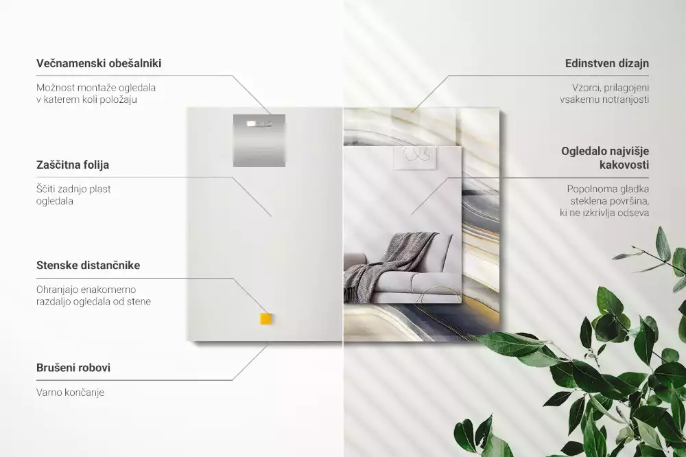 Specchio rettangolare con cornice stampata Onde di colore astratte