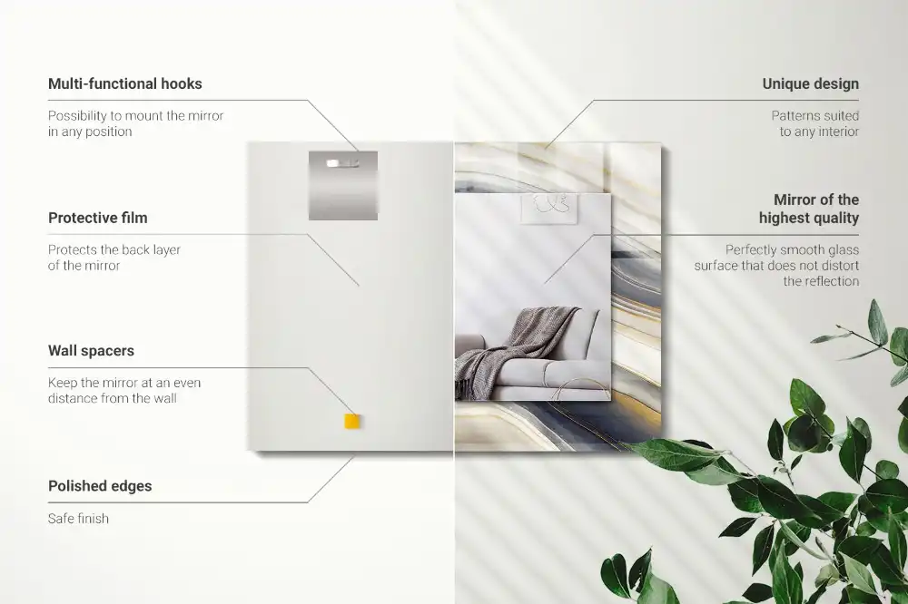 Specchio rettangolare con cornice stampata Onde di colore astratte