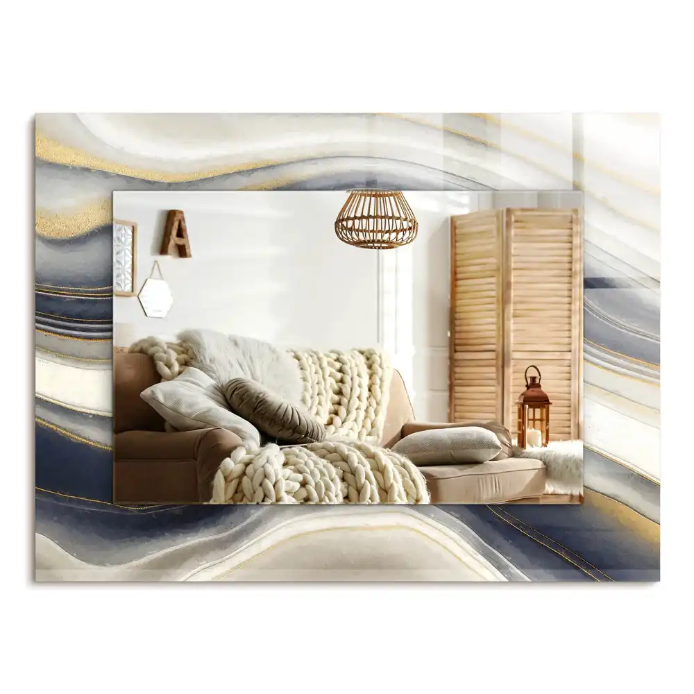 Specchio rettangolare con cornice stampata Onde di colore astratte