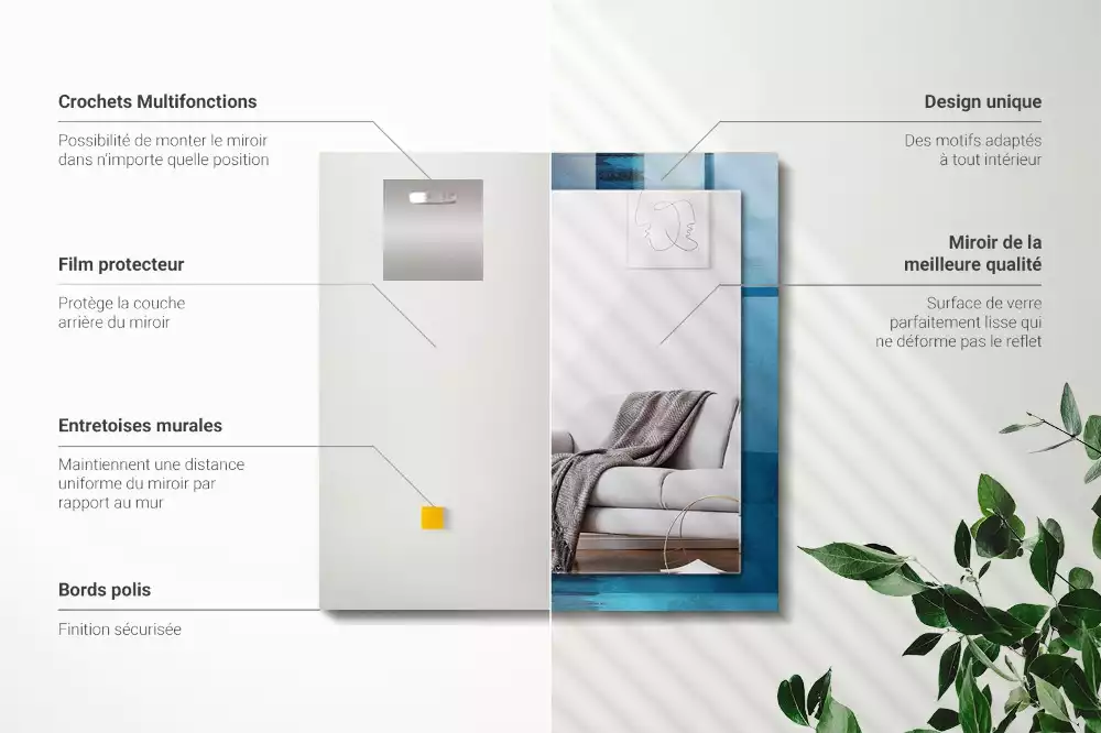 Specchio rettangolare stampato Arte astratta blu