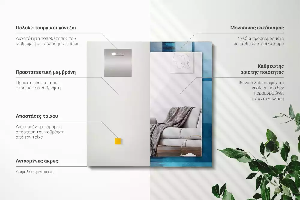 Specchio rettangolare stampato Arte astratta blu