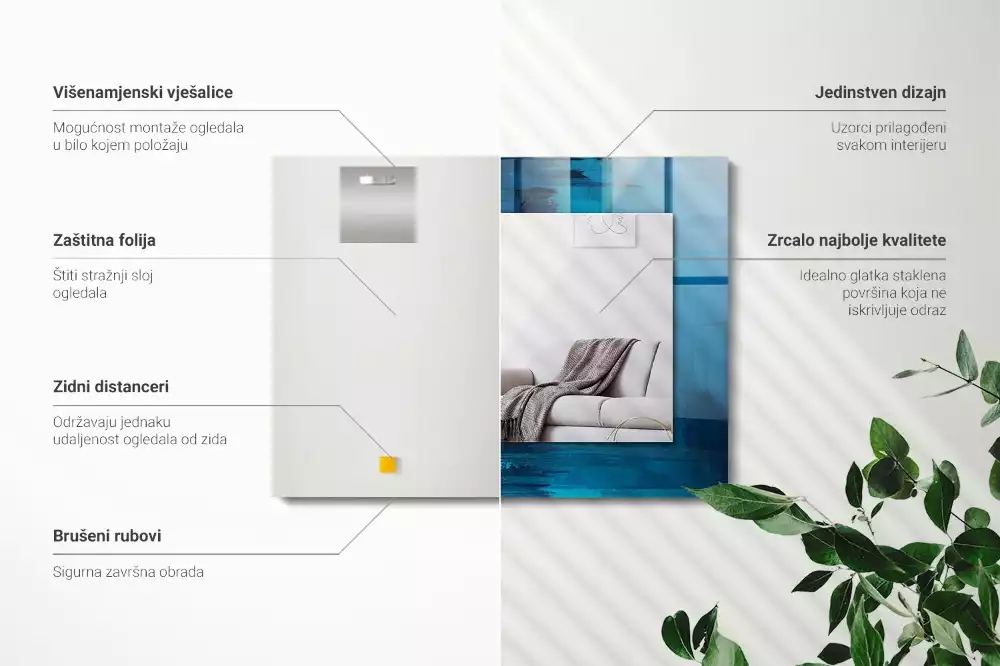 Specchio rettangolare stampato Arte astratta blu