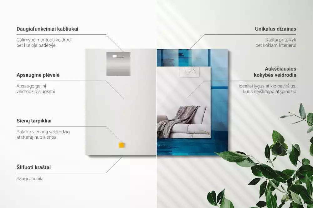 Specchio rettangolare stampato Arte astratta blu