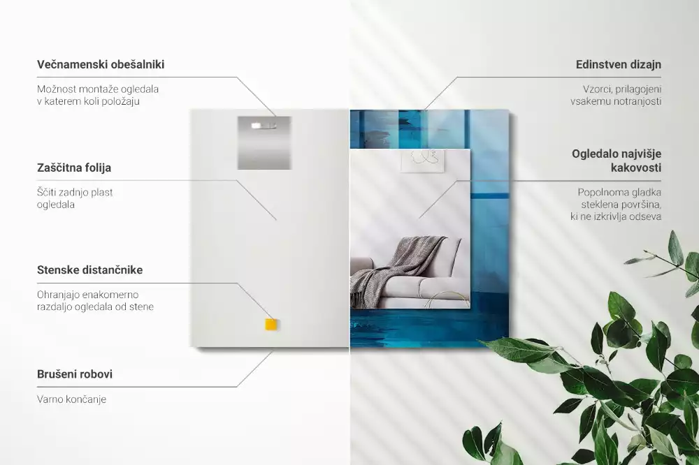 Specchio rettangolare stampato Arte astratta blu