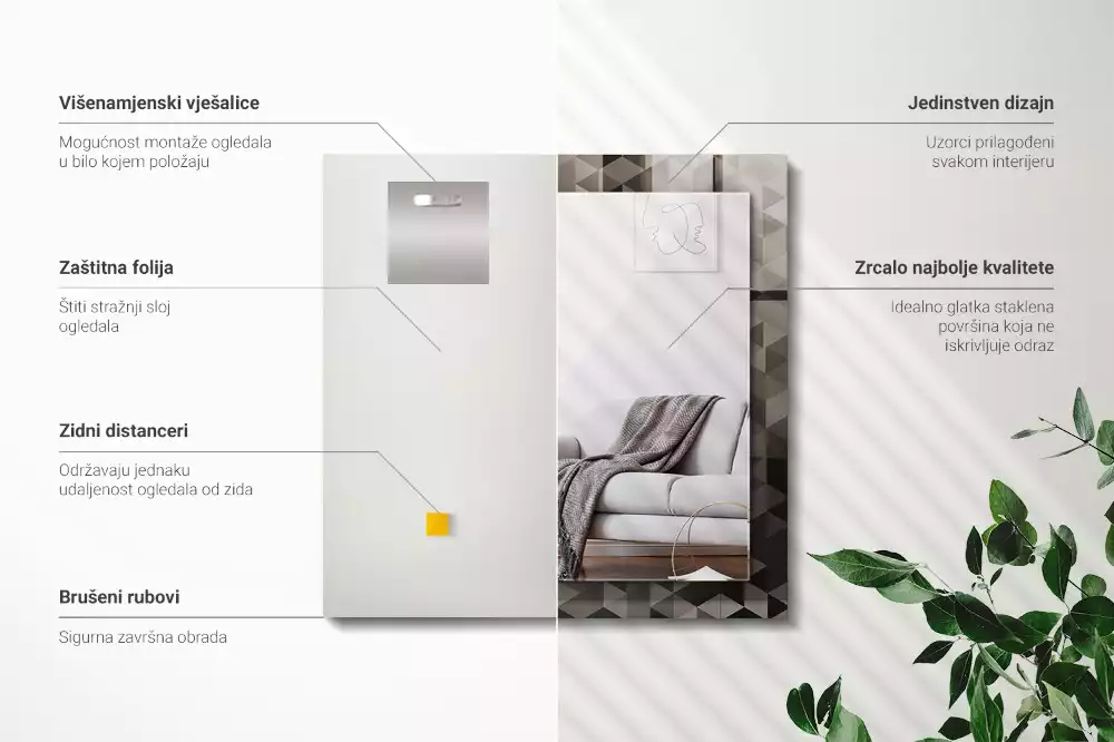 Specchio rettangolare decoro Triangoli neri e grigi