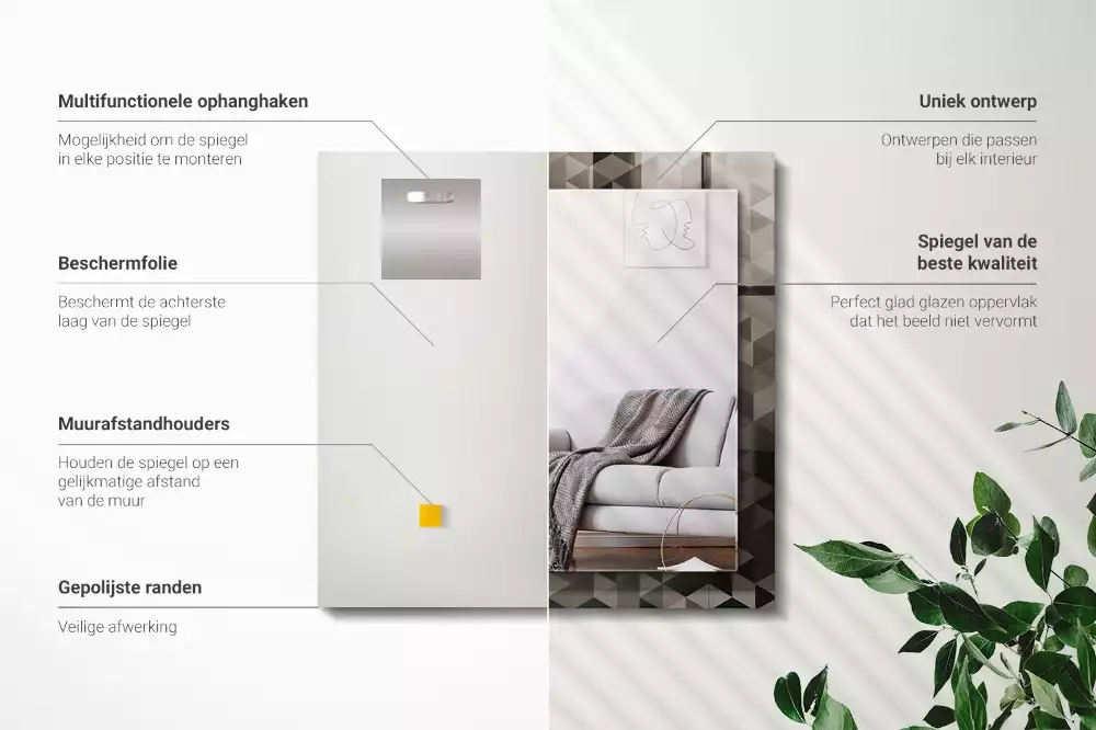 Specchio rettangolare decoro Triangoli neri e grigi