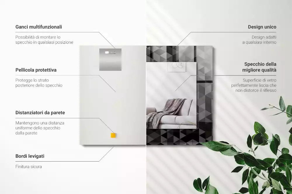 Specchio rettangolare decoro Triangoli neri e grigi