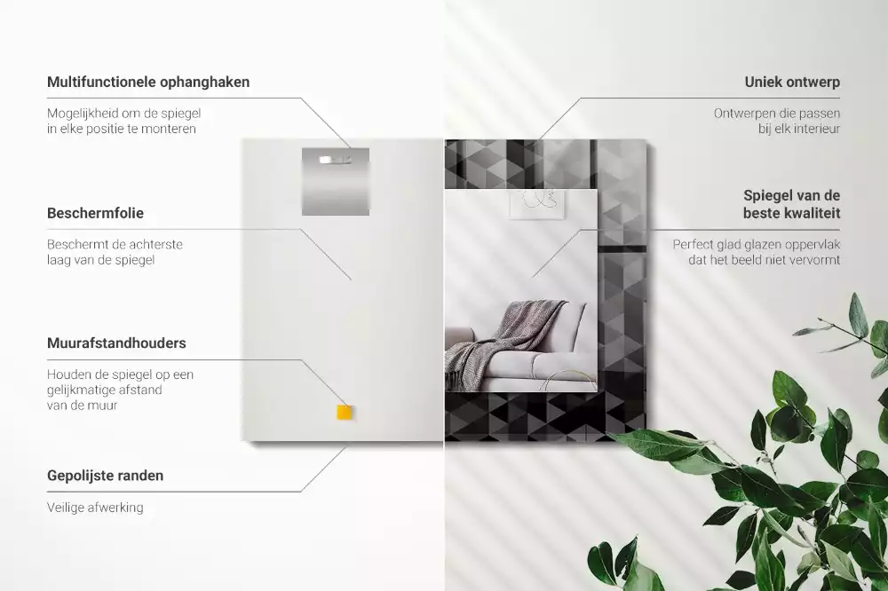 Specchio rettangolare decoro Triangoli neri e grigi