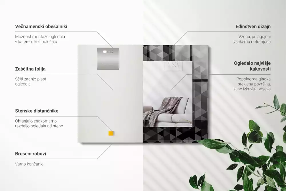 Specchio rettangolare decoro Triangoli neri e grigi