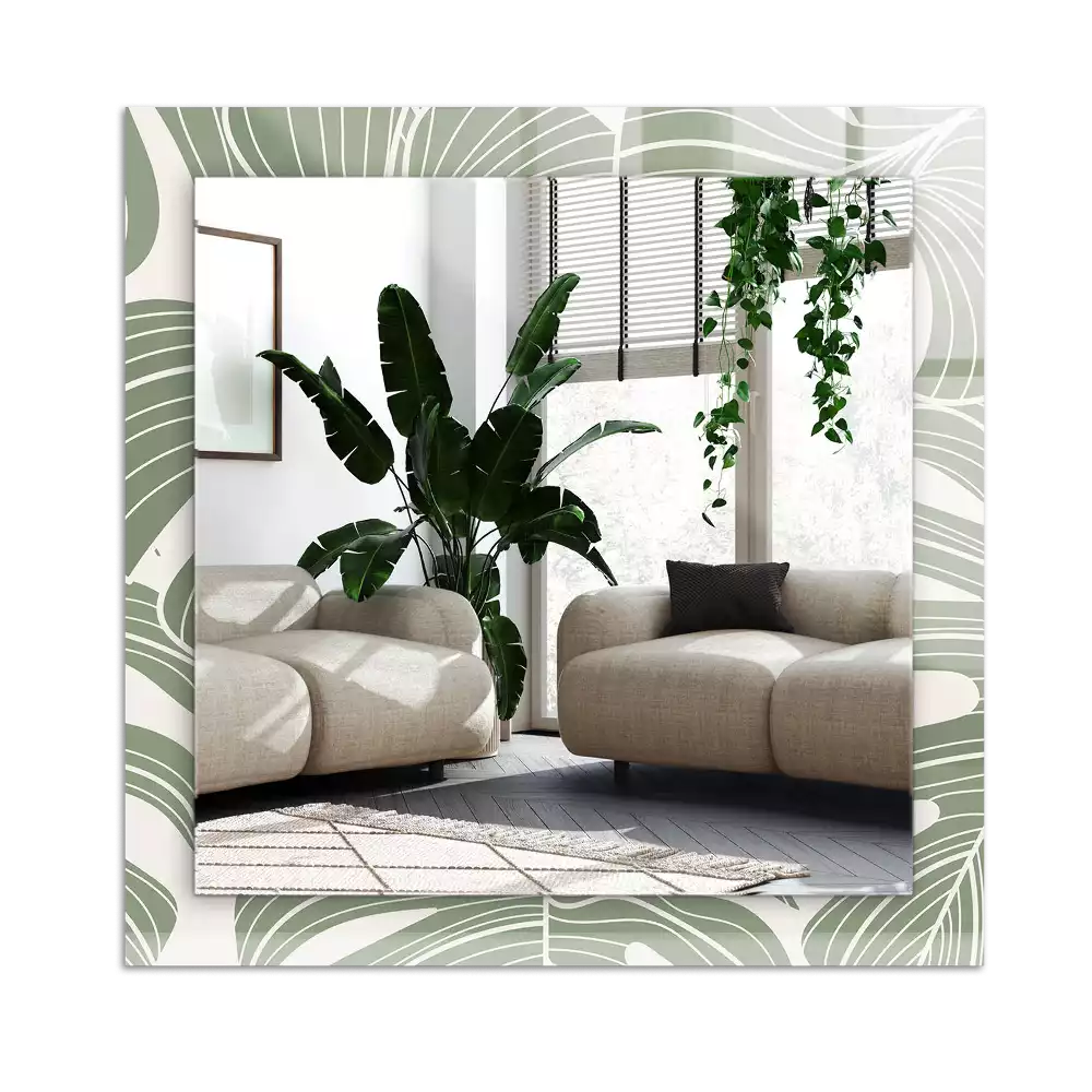 Specchio rettangolare con cornice stampata Foglie di Monstera