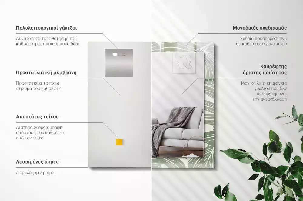 Specchio rettangolare con cornice stampata Foglie di Monstera